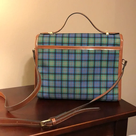 Estate Tartan Plaid Leather  Handle Crossbody Bag Blue and Green NWOT - Picture 3 of 7